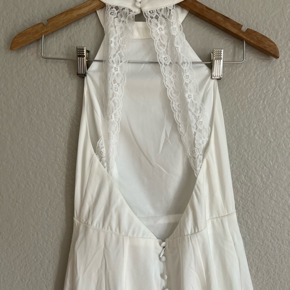 Radiant Adoration White Satin Lace Backless Halter Maxi Dress - Picture 4 of 8